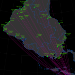 Miami Geodesic Distances (KM) to World Cities -- South America View. Base Layer Data Source: Natural Earth. 2014. Map Source: Matthew Toro. 2014.