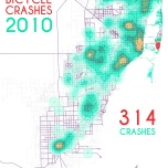 Miami-Dade Bicycle Crashes, 2010. Data Source: FDOT Safety Office. Map Source: Sebastien Lozano & Matthew Toro. 2015.